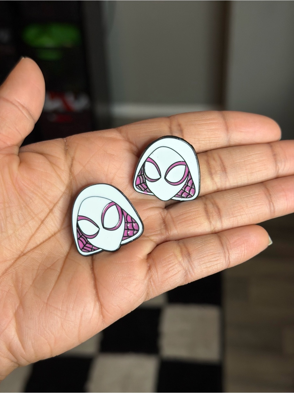 White and Pink Spider-Gwen Style Enamel Pins
